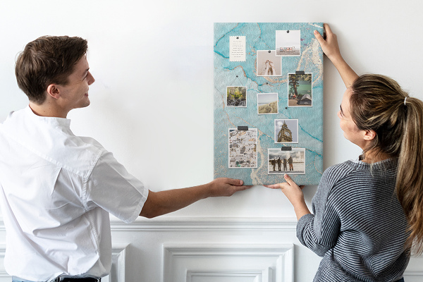 Wall cork memo board Marble sky in shades of blue