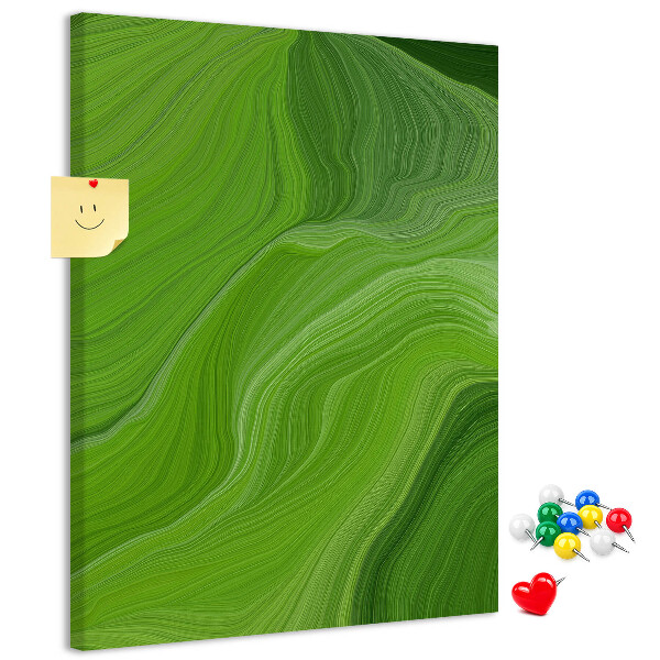 Memo cork board Green waves with delicate lines