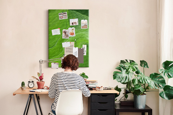 Memo cork board Green waves with delicate lines