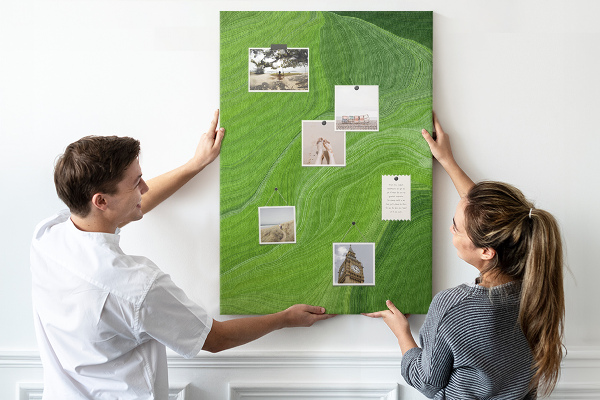 Memo cork board Green waves with delicate lines