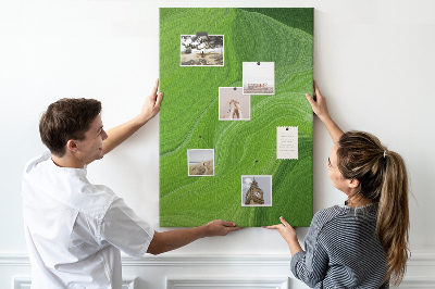 Memo cork board Green waves with delicate lines
