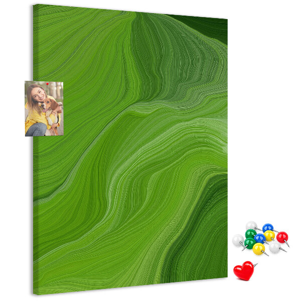 Memo cork board Green waves with delicate lines
