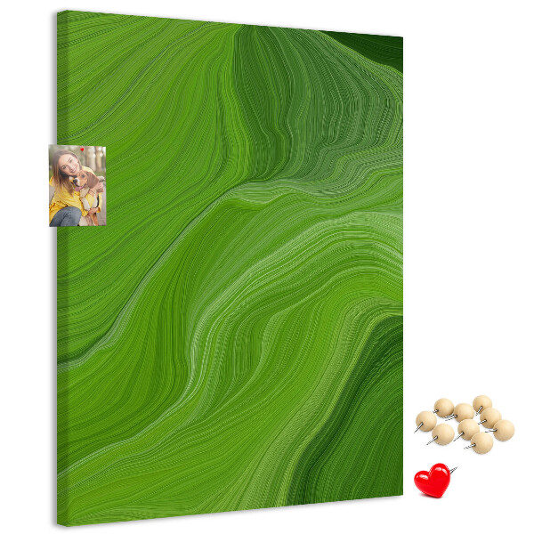 Memo cork board Green waves with delicate lines