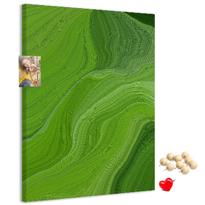 Memo cork board Green waves with delicate lines