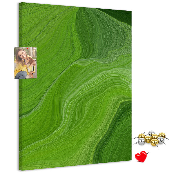Memo cork board Green waves with delicate lines