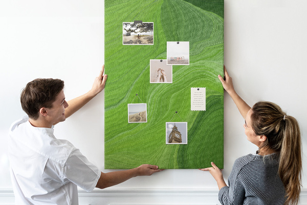Memo cork board Green waves with delicate lines
