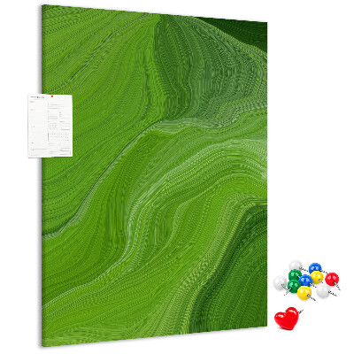Memo cork board Green waves with delicate lines