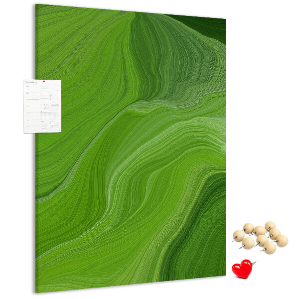 Memo cork board Green waves with delicate lines