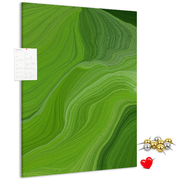 Memo cork board Green waves with delicate lines