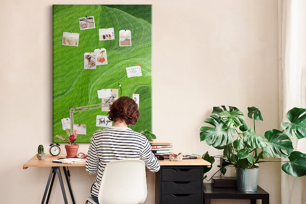 Memo cork board Green waves with delicate lines