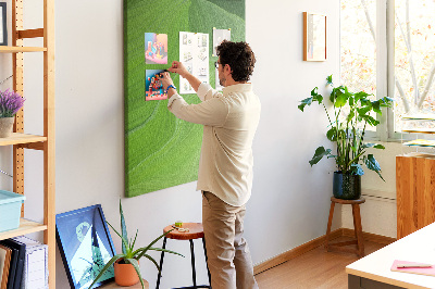 Memo cork board Green waves with delicate lines
