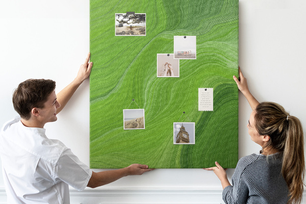 Memo cork board Green waves with delicate lines