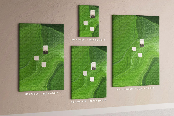Memo cork board Green waves with delicate lines