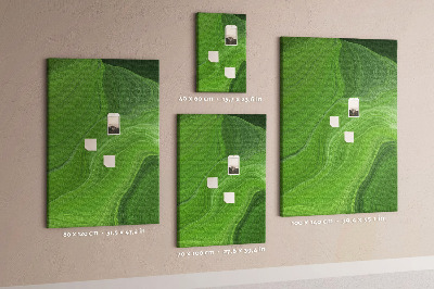 Memo cork board Green waves with delicate lines