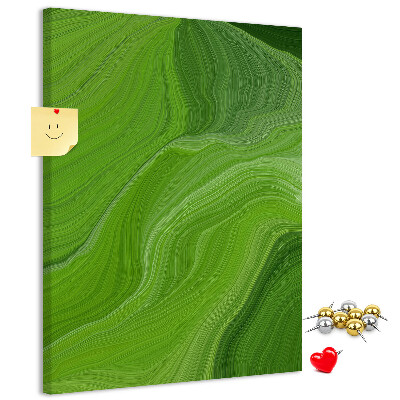 Memo cork board Green waves with delicate lines