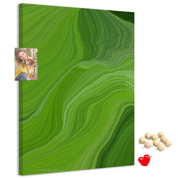 Memo cork board Green waves with delicate lines