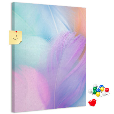 Cork notice board Delicate feathers in pastel colors