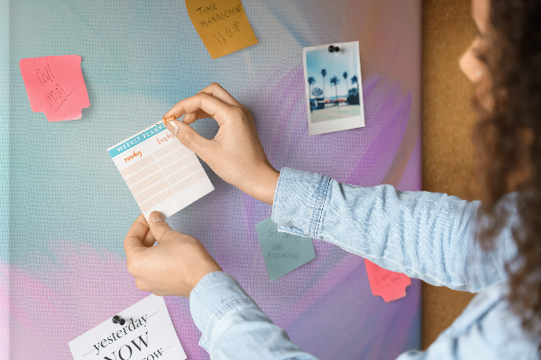 Cork notice board Delicate feathers in pastel colors