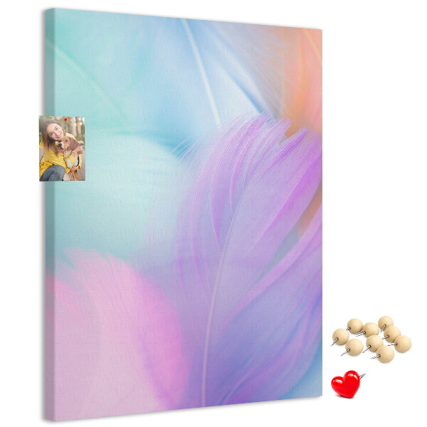 Cork notice board Delicate feathers in pastel colors
