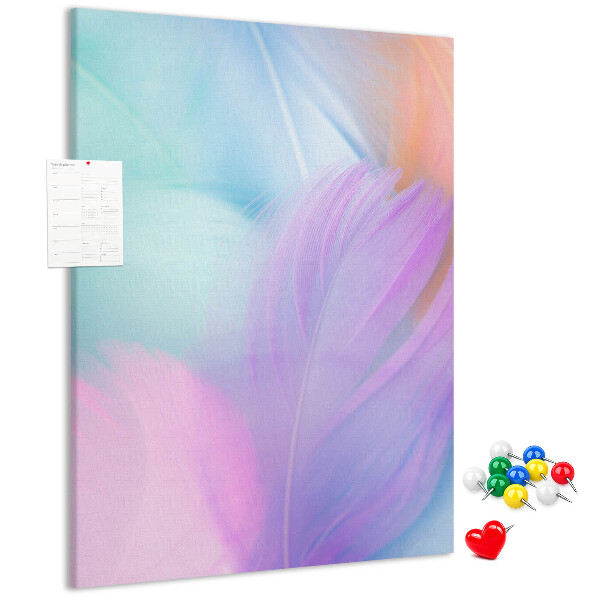 Cork notice board Delicate feathers in pastel colors