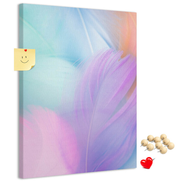 Cork notice board Delicate feathers in pastel colors