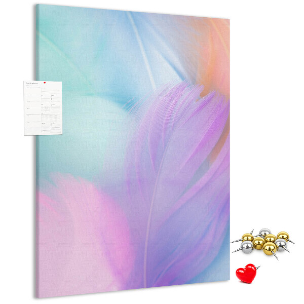 Cork notice board Delicate feathers in pastel colors