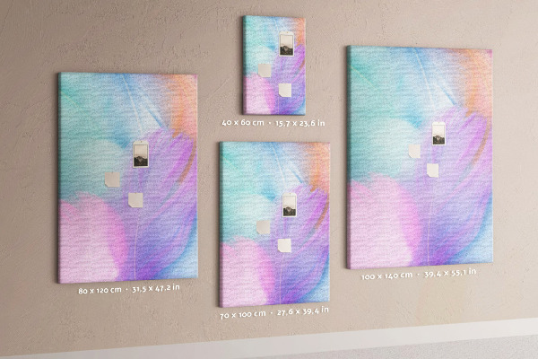 Cork notice board Delicate feathers in pastel colors