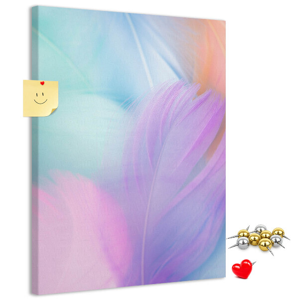 Cork notice board Delicate feathers in pastel colors