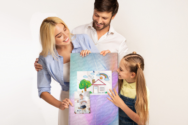 Cork notice board Delicate feathers in pastel colors