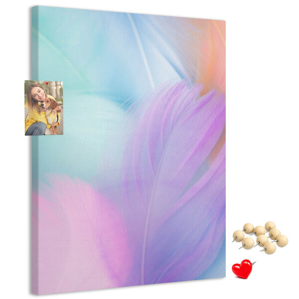 Cork notice board Delicate feathers in pastel colors