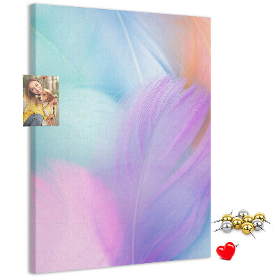 Cork notice board Delicate feathers in pastel colors