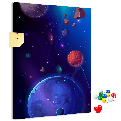 Pin board Space landscape with planets and asteroids