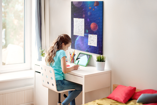 Pin board Space landscape with planets and asteroids
