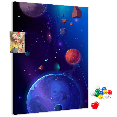 Pin board Space landscape with planets and asteroids