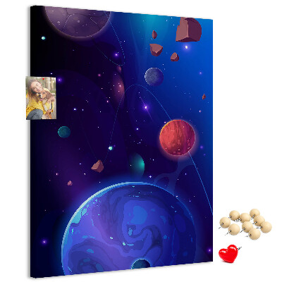 Pin board Space landscape with planets and asteroids