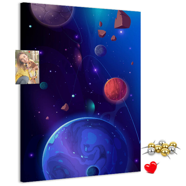 Pin board Space landscape with planets and asteroids