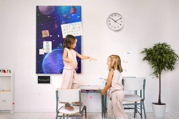 Pin board Space landscape with planets and asteroids