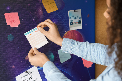 Pin board Space landscape with planets and asteroids