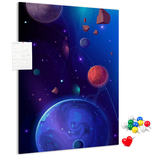 Pin board Space landscape with planets and asteroids