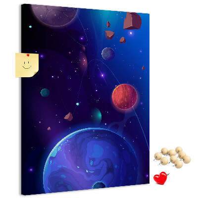 Pin board Space landscape with planets and asteroids