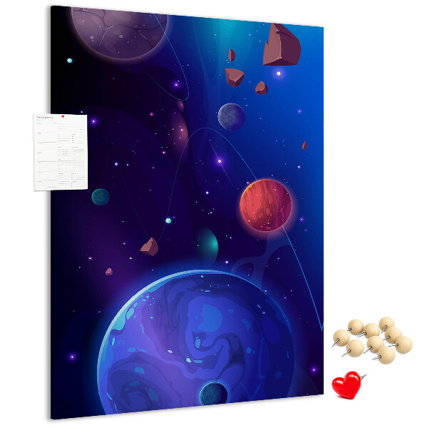 Pin board Space landscape with planets and asteroids