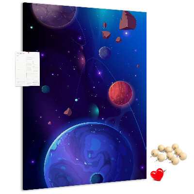 Pin board Space landscape with planets and asteroids