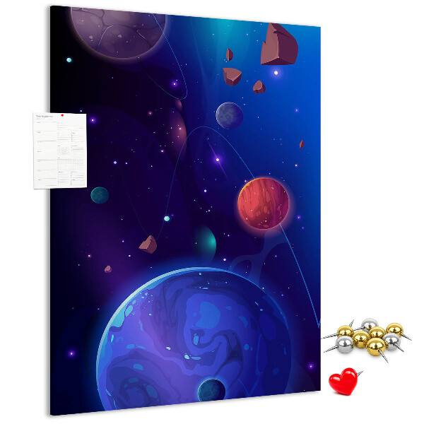 Pin board Space landscape with planets and asteroids
