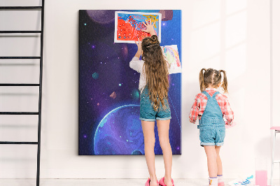 Pin board Space landscape with planets and asteroids