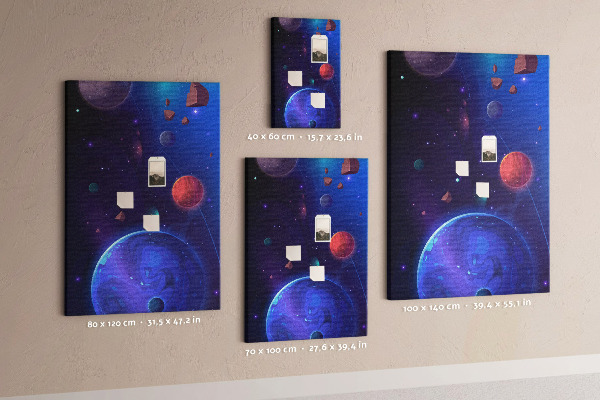 Pin board Space landscape with planets and asteroids