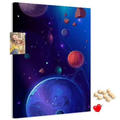 Pin board Space landscape with planets and asteroids