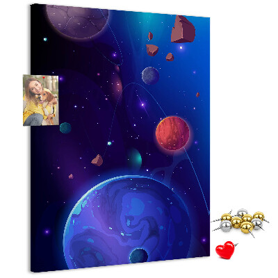 Pin board Space landscape with planets and asteroids