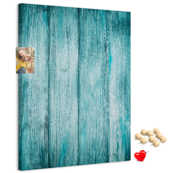 Wall cork memo board Sunny blue wooden planks on the background