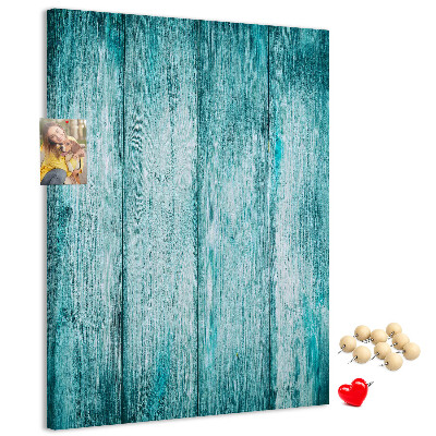 Wall cork memo board Sunny blue wooden planks on the background