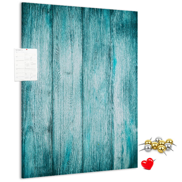 Wall cork memo board Sunny blue wooden planks on the background
